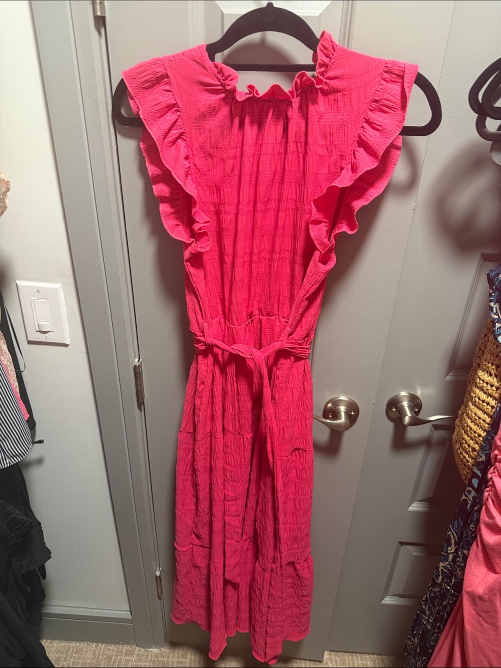 ' Bright Pink Ruffle Maxi Dress